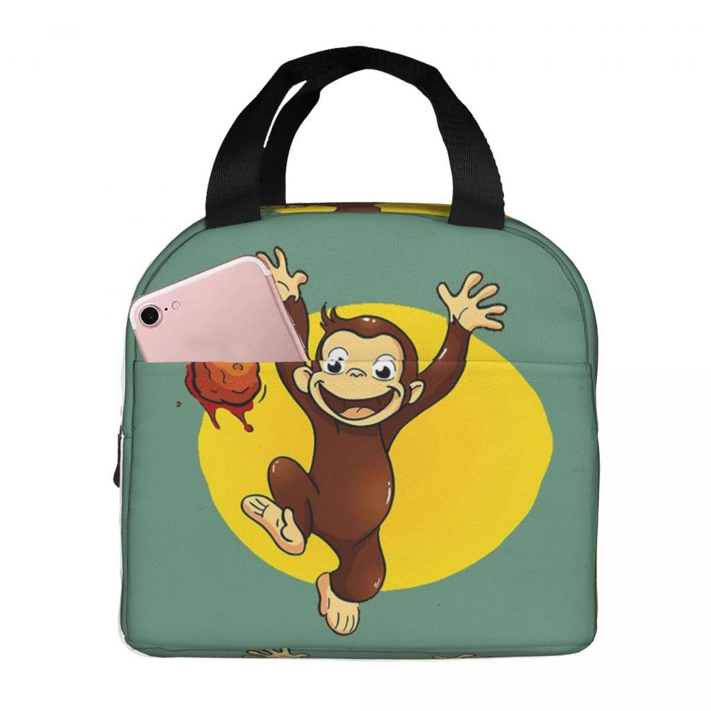 Cartoon Curious George Monkey Anime Insulated Lunch Bag for Women Office Cooler Thermal Food Box Tote Leakproof