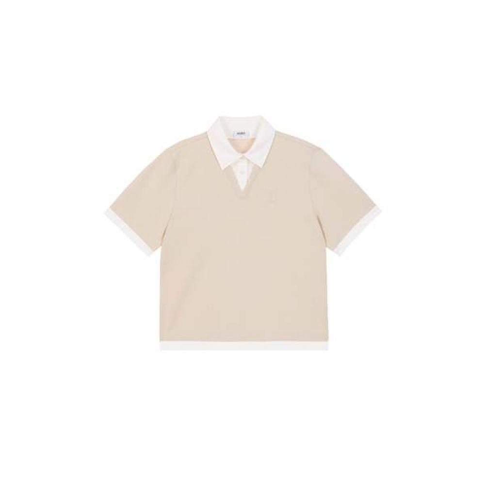 Goxo Classic Logo Collar Layered T shirT Beige S(55)