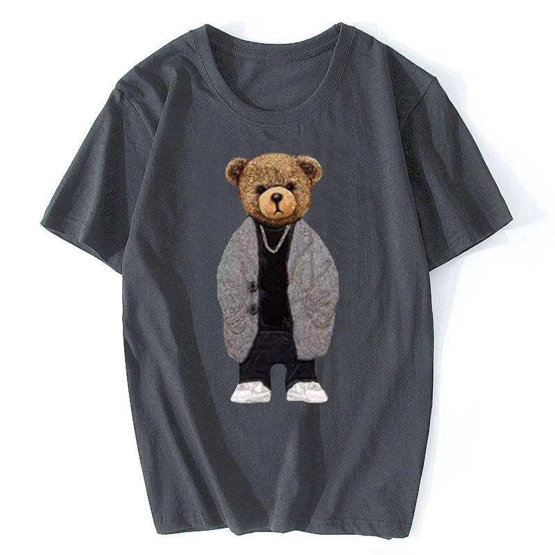 Summer Pure Cotton T-Shirt High Quality Men T Shirt Vintage Bear Print Men's Clothes Womens Fashion Streetwear Tees