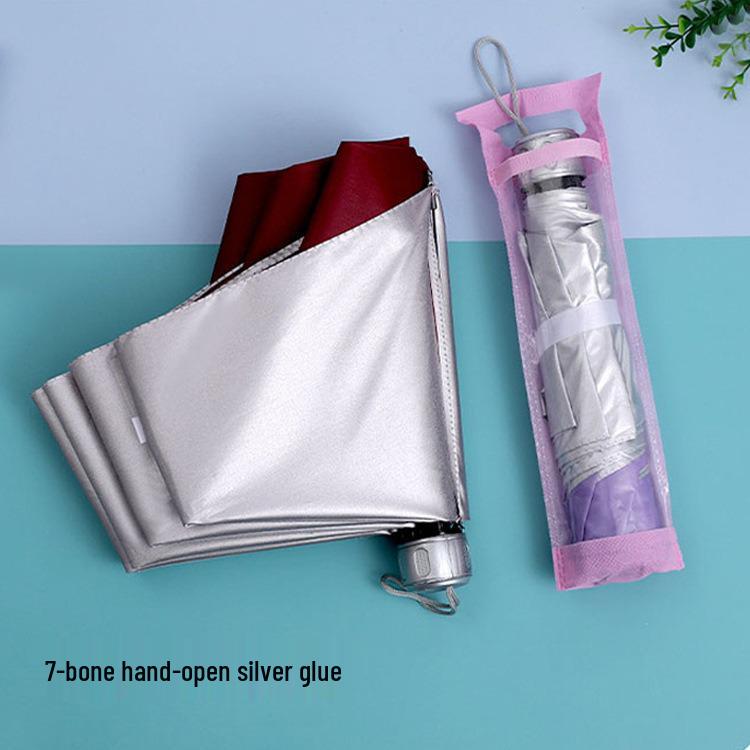 Silver Triple-Fold 7-Rib UV-Protection Sunshade Umbrella with Custom Printing