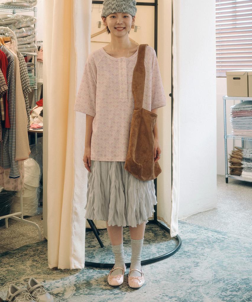 Cookies Wave Crinkle Gored Skirt (Light Gray)