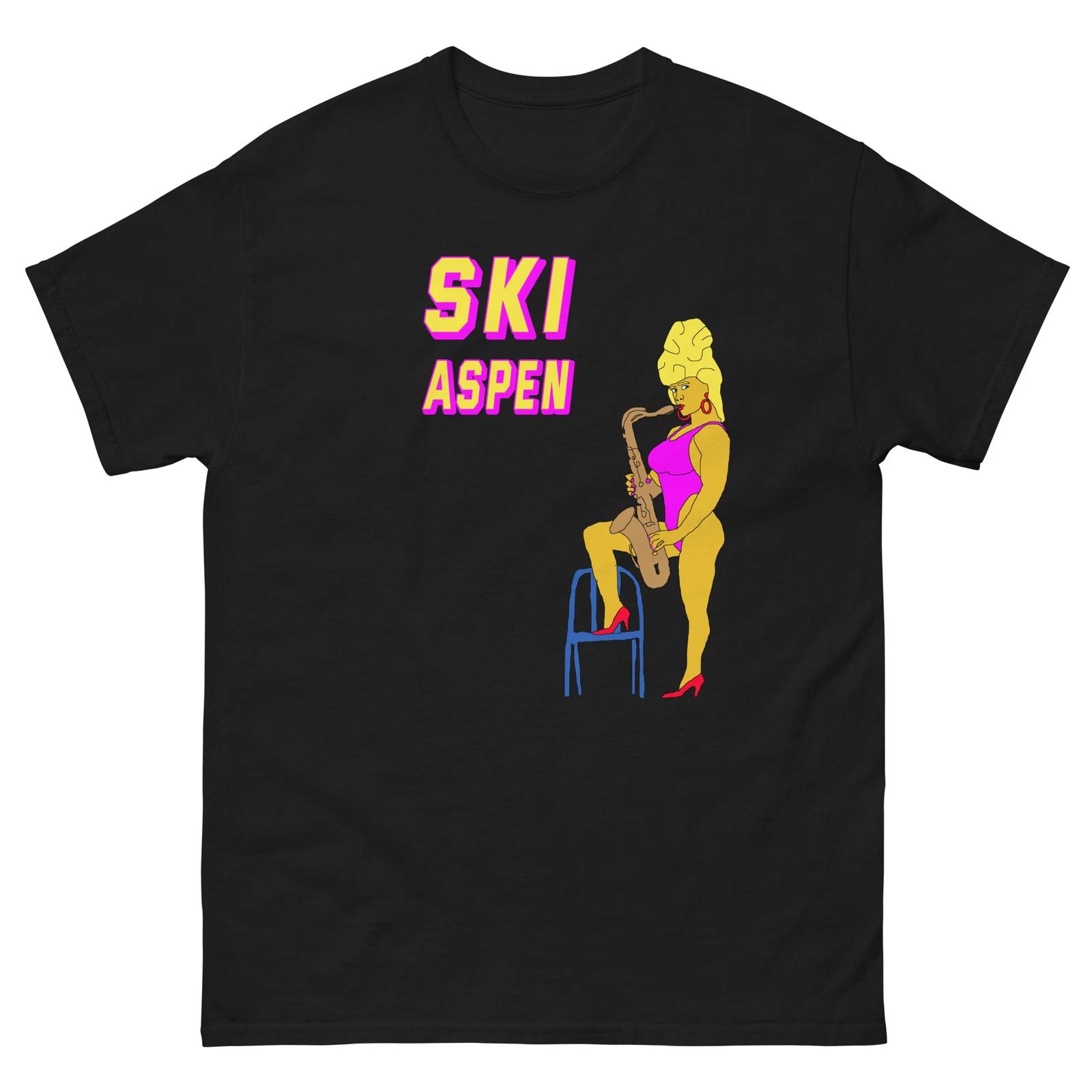 Aspen Ski Saxophone Lady Skier Skiing T-Shirt M