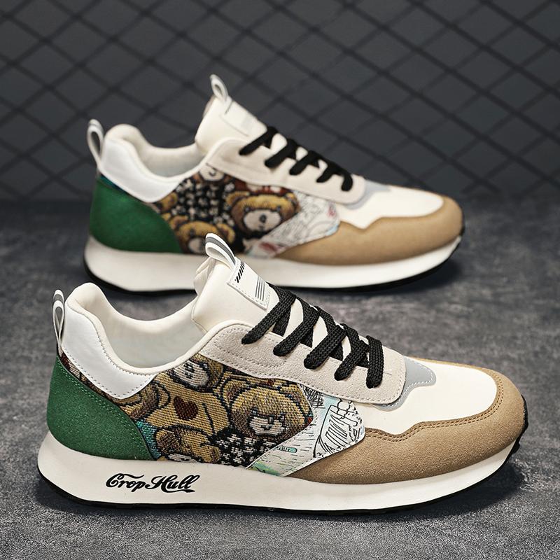 

Sneakers Casual Mens Soft Sole Retro Running Shoes Fashion Microfiber Leather Fabric Upper Height Increased Flat Platform Shoes 39