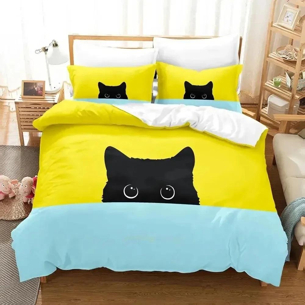Anime Cute Artistic Cat Bedding Set Duvet Cover Bed Set Quilt Cover Pillowcase Comforter King Queen Size Boys Adult Bedding Set