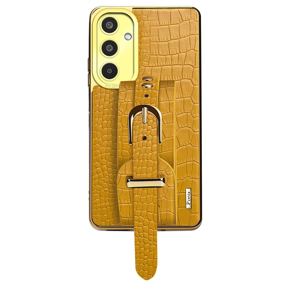 For Samsung Galaxy M35 5G Case Wristband Kickstand PU Leather+TPU 6D Electroplating Phone Cover