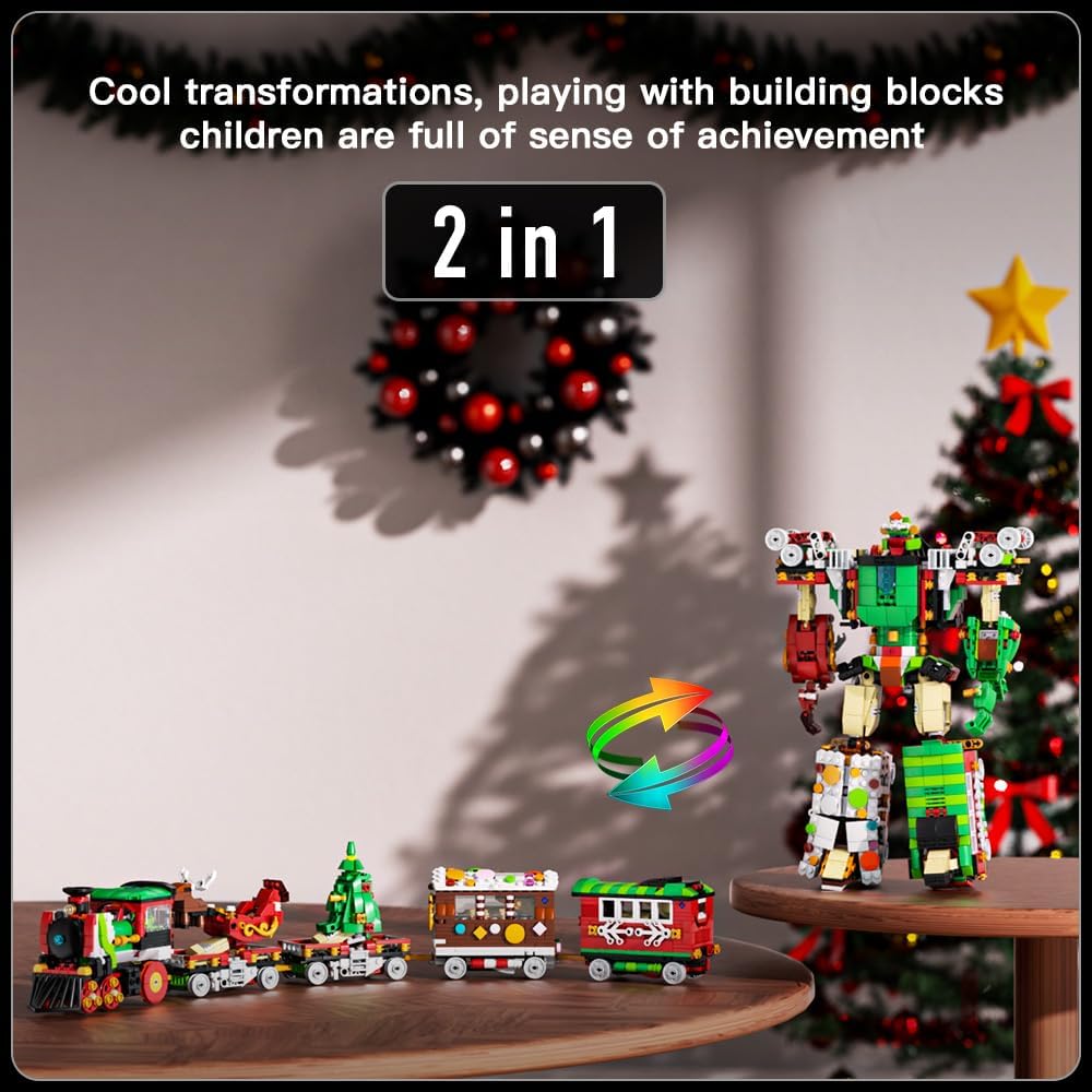 MOULD KING 12028 Technical Car Building Block MOC 2 In 1 Changing Robot and Winter Holiday Train Model Toys Kids Christmas Gift