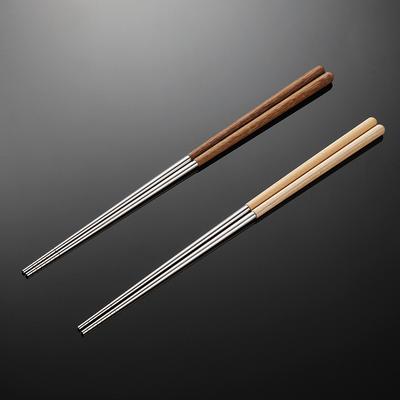 304 Stainless Steel Wooden Handle Fried Chopsticks Lengthened Chicken Wing Wood High Temperature Resistant Anti-scalding Fried Cake Hotel Tools