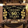 Trgowaul 60th Birthday/Anniversary/Wedding Decorations for Women Men, Cheers to 60 Years Banner, Black and Gold 60th Birthday Backdrop, 60 Bday