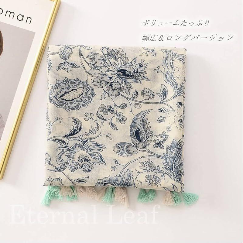 Used [New] [Eternal Leaf] Tassel Stole for Women, Large Scarf, Gauze-like Shawl, Sun Protection, UV Cut, UV Protection FT34509 (03. Leaf Green)
