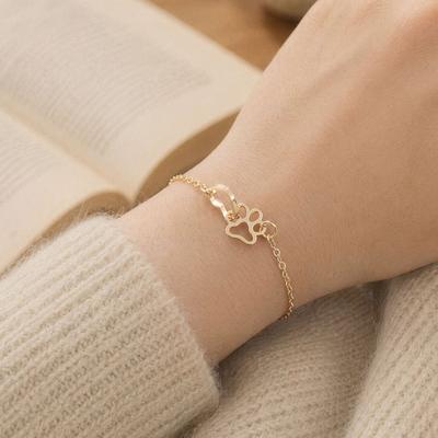 Women Bracelet, Thin Chain Design Adjustable Bracelet, Hollow Heart Dog Paw Print Healing Charm Bracelet, Multi-Purpose Wrist Anklet Accessory