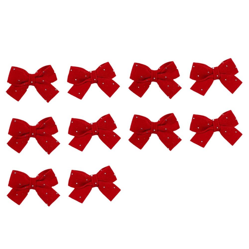 

10PCS Gift Package Handmade Red Velvet Bow Ornaments DIY Material Bowknot Mini Decorative Bow Handwork