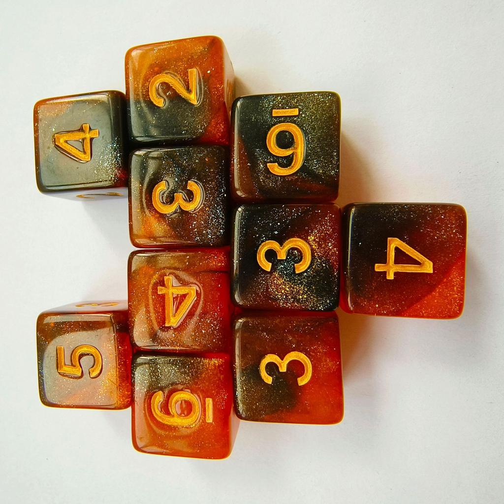 10pcs/set 6-sided Dual Color Starry Sky Digital Dice Acrylic Cthulhu Dice for COC RPG Board Game DND Dices Set