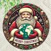 Christmas Santa Claus 2D Metal Wall Art Round Iron Sign Durable Windproof Waterproof Home Decor