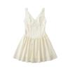 French romantic sexy deep V-neck bow embroidered lace waist thin A word short dress pure desire dress women's summer