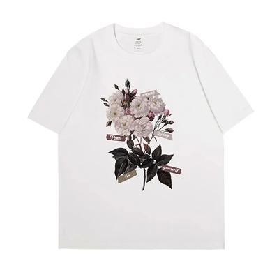 Flower Printing Summer Men's T-Shirts Fashion Short Sleeve 100% Cotton Woman Tops Streetwear Round Neck Tees Casual Clothing
