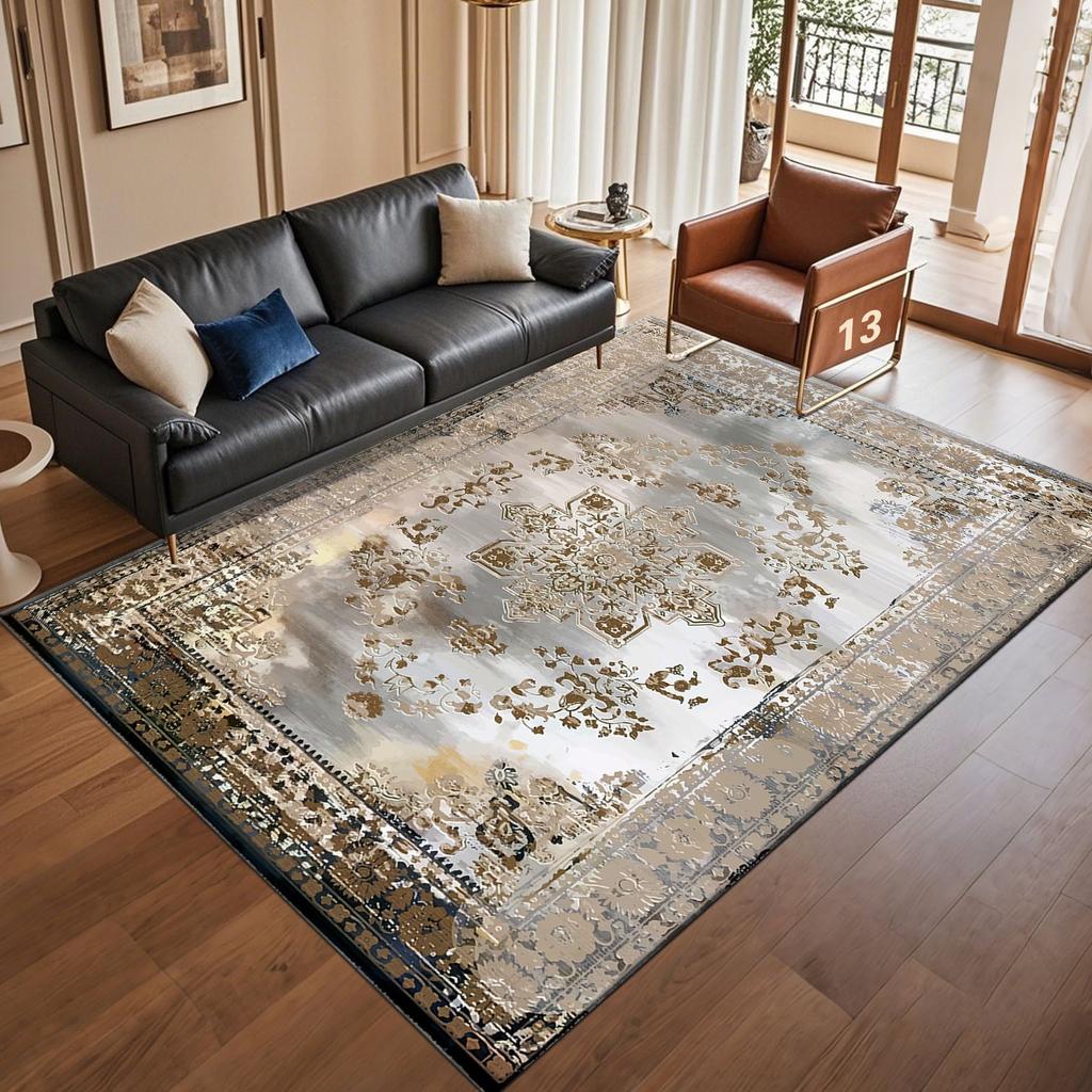 Retro Europe Style Marble Pattern Carpet Living Room Sofa Bedroom Bedside Study Entrance Door Rug Non-slip Luxury Decor Mat