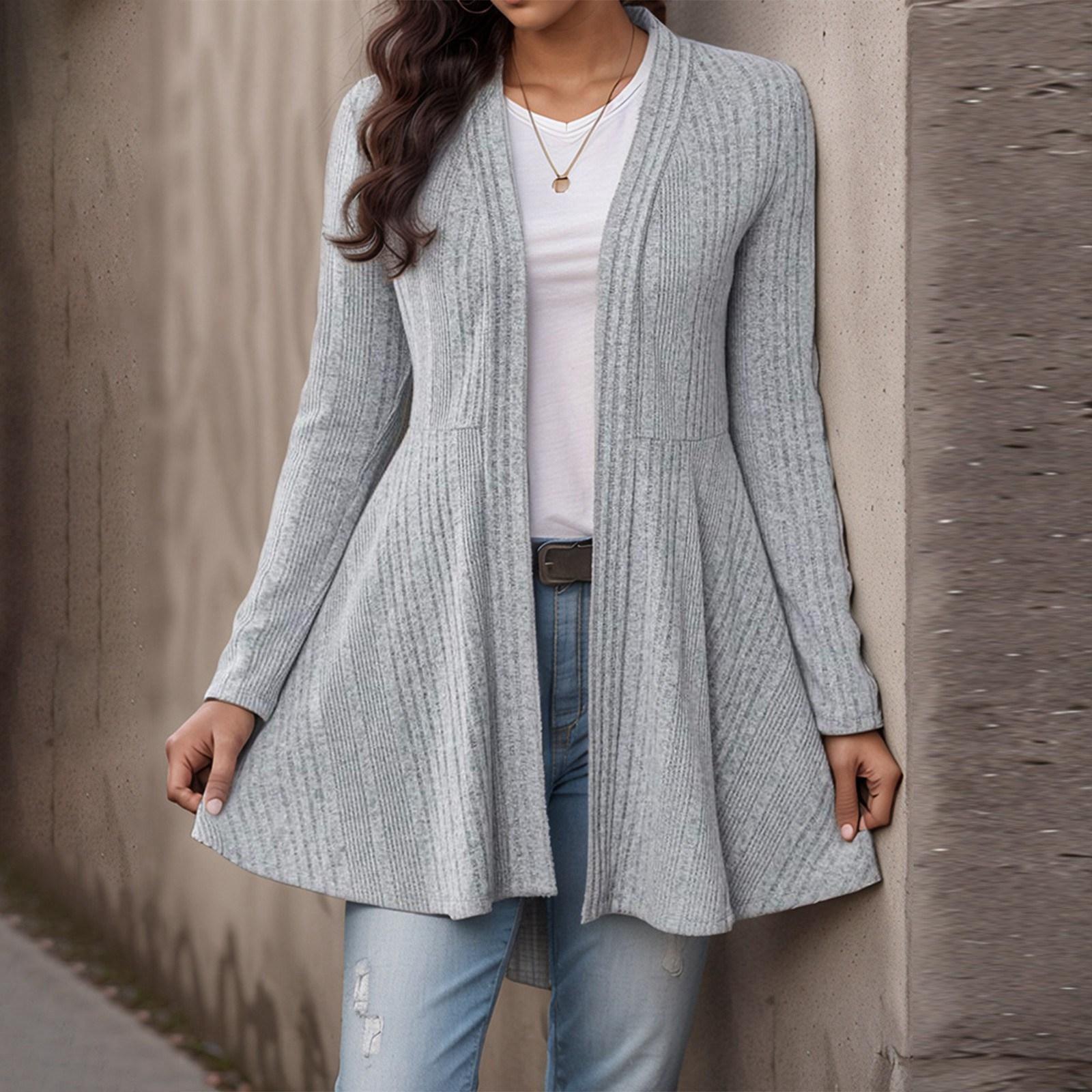 

Женский повседневный модный свободный кардиган-топ с вязаной полоской и однотонной расцветкой XL