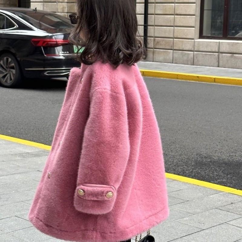 Imitation Mink Velvet Jackets Girls Autumn Winter Loose White Casual Sweater Coat Kids Jacket