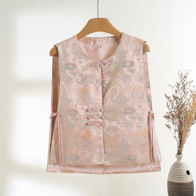 

Жаккардовый улучшенный жилет для женщин на раннюю весну, многослойный жилет, топ-жилет на пряжке 3XL ([Recommended 138-75kg]) розовый