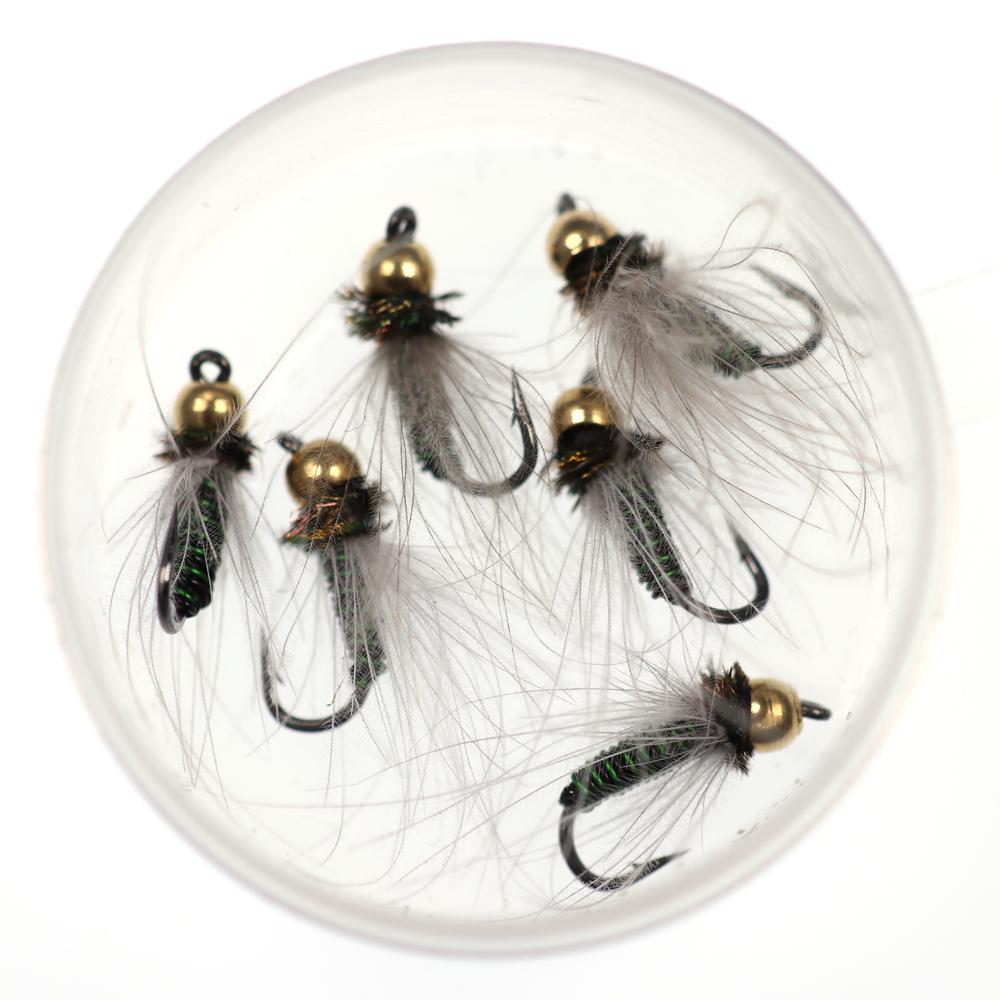 6PCS #14 Brass Bead Head Nymph Fly Fishing Caddis Metallic Green Bead Head