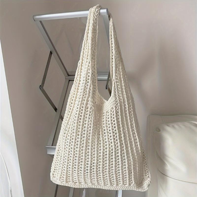 Solid Color Bohemian Knit Tote Bag Large Capacity Hollow Out Crochet for Women Birthday Holiday Gifts