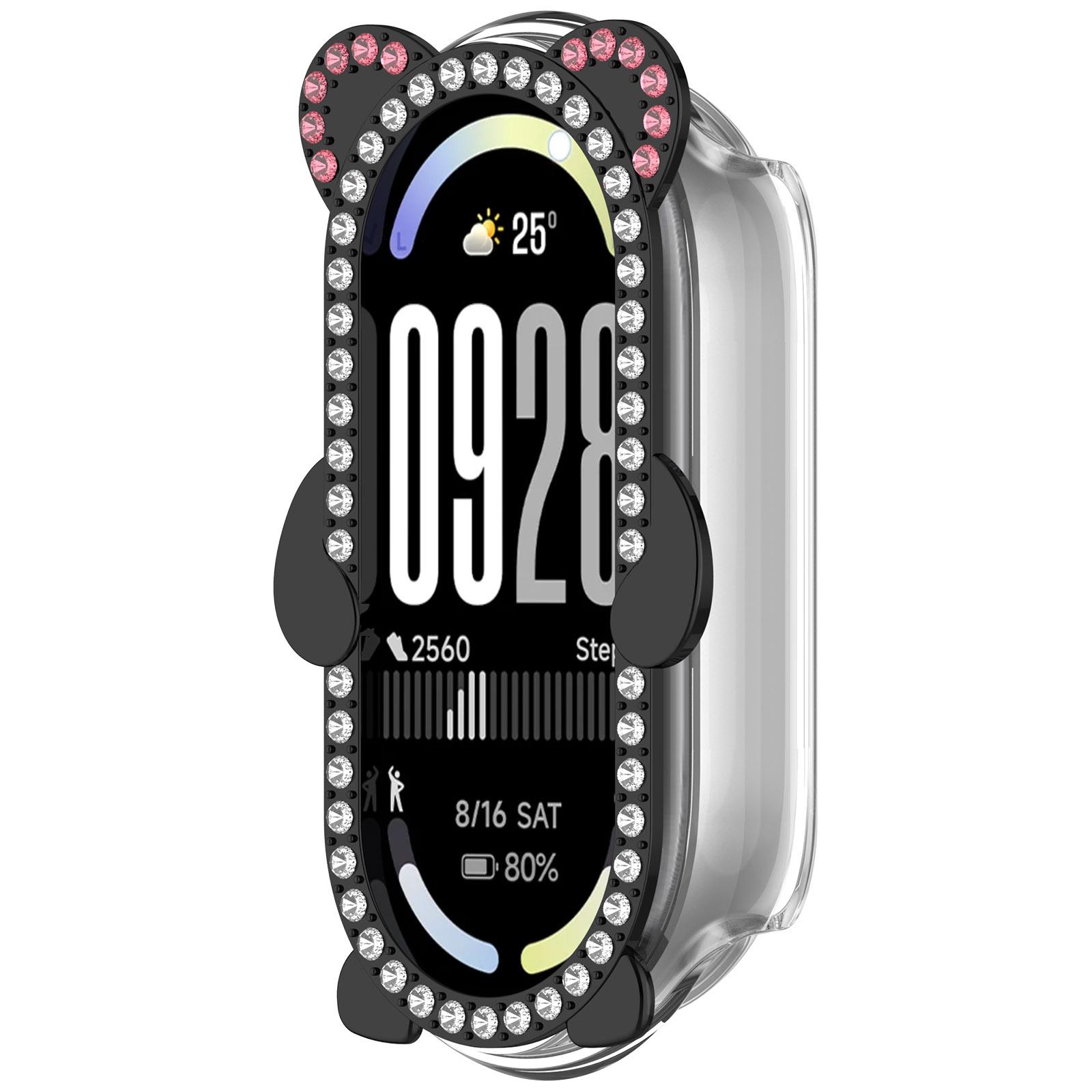 

Diamond PC Protective Case Anti-Scratch Cute Bear Screen Protector Bling Hollow Decorative Watch Bumper for Xiaomi Band 9 10 NFC Xiaomi Band 10/10 NFC чёрный