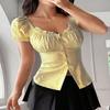 Summer Lace Collar Puff Sleeve Shirt Fashionable Striped Slim Versatile Short-sleeved Top