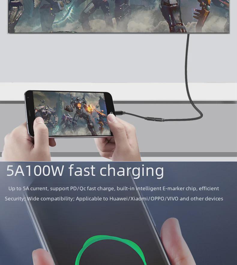 Type-C To Type-C USB3.2 Gen2x2 Male Cable, 100W PD Fast Charging, 4K Projection.