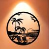Metal Wall Art Beach Sunset Palm Tree Chair Silhouette Patio Balcony Decor