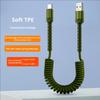 Retractable Spring TPU Type-C Data Cable Anti-Break Cord for iPhone Power Bank Car Motorcycle Portable CarPlay Navigation