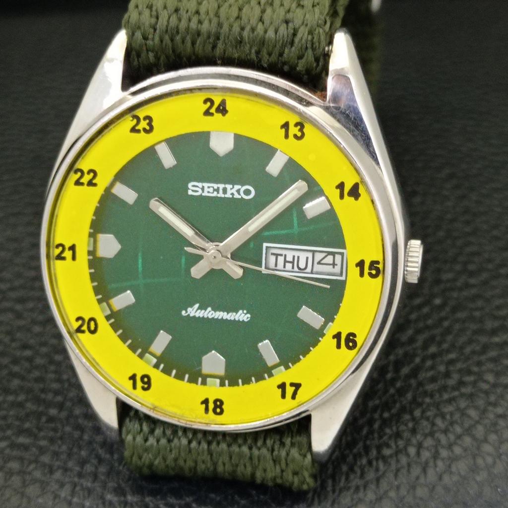 JAPAN 6349A VINTAGE SEIKO AUTOMATIC MENS GREEN COLOR DIAL WATCH a701315-5 R206a-a701315