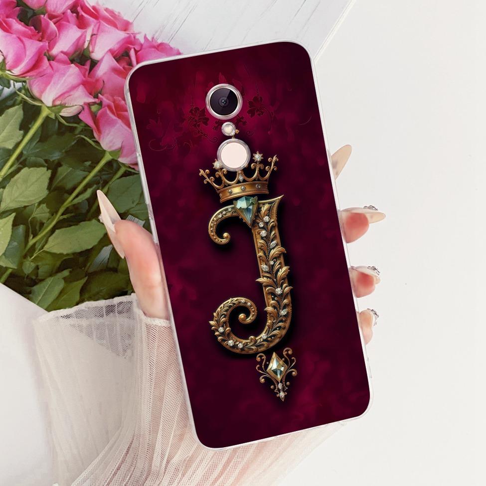 For Redmi 5 Case Cover Transparent Luxury Crown A-Z Letters 2D Flat Pattern Soft Casing For Redmi MDG1 MDI1