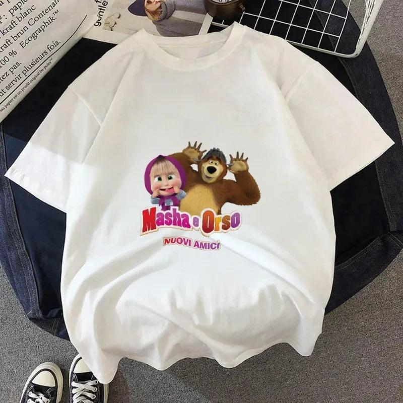 New 2026 Mashas and The Bears Kids Clothing Tees Summer Printed Cartoon Girls Short Sleeve Childrens T Shirts Crewneck 100