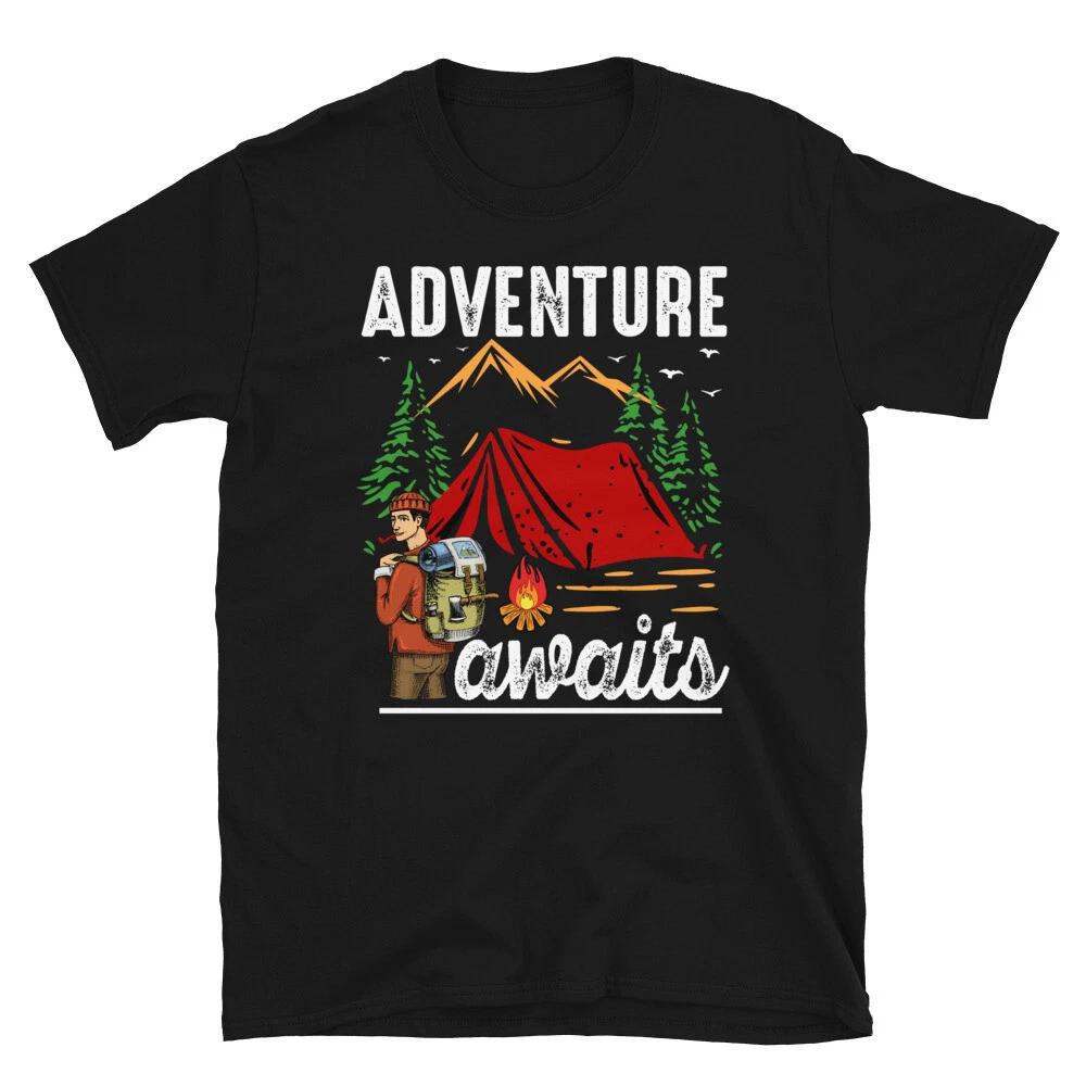 Adventure Tent & Fire Vintage Design Camping Novelty T-Shirt L