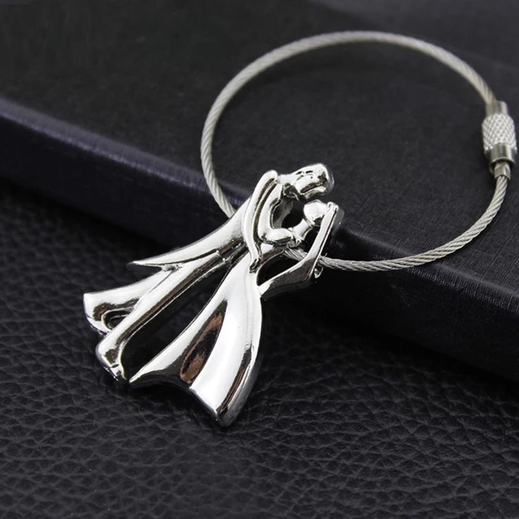AUGEN Premium Couple-Silver Stainless Steel Keychain Metal For Gifting With Key Ring Anti-Rust (Pack Of 1)