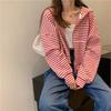 Women Long Sleeve Hooded V Neck Loose Pullovers Female Tops Stripe Sweatshirts