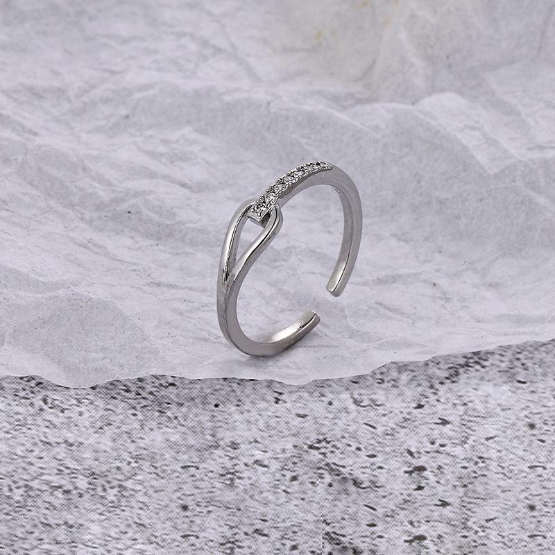 Adjustable Modern Geometric Ring With Cz Stone  Stylish Korean Fashion Ring For Women Gold White