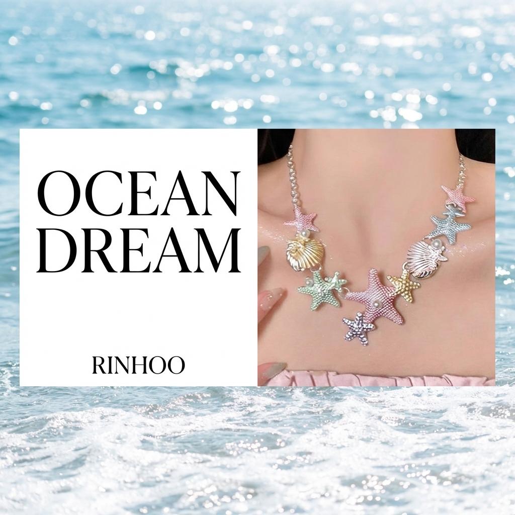 Summer Beach Colorful Vibe Starfish Shell Necklace for Women Imitation Pearl Choker Clavicle Chain Holiday Party Jewelry Gift