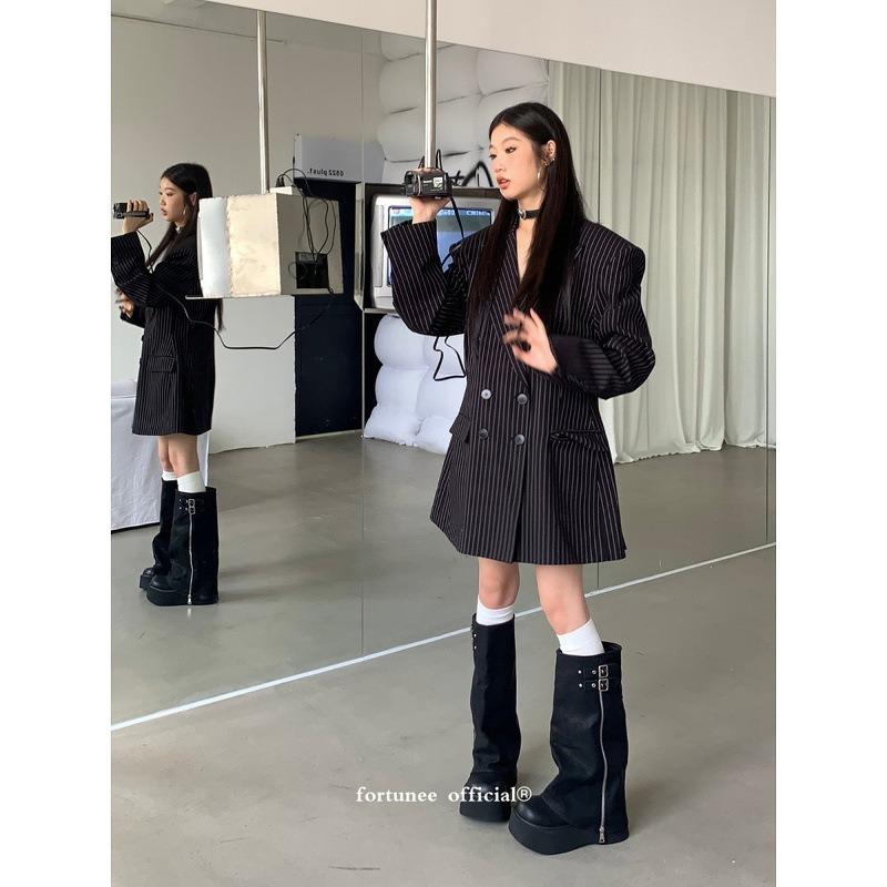 Cowhide high boots thick-soled boots women's knee-length boots small trouser boots women's muffin-bottom knight boots