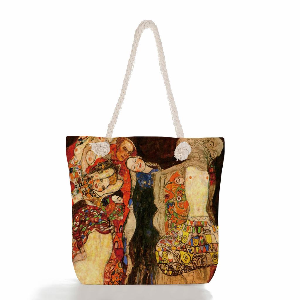 Oil Painting of a Person Print Thick Rope Single-shoulder Beach Bag 7217