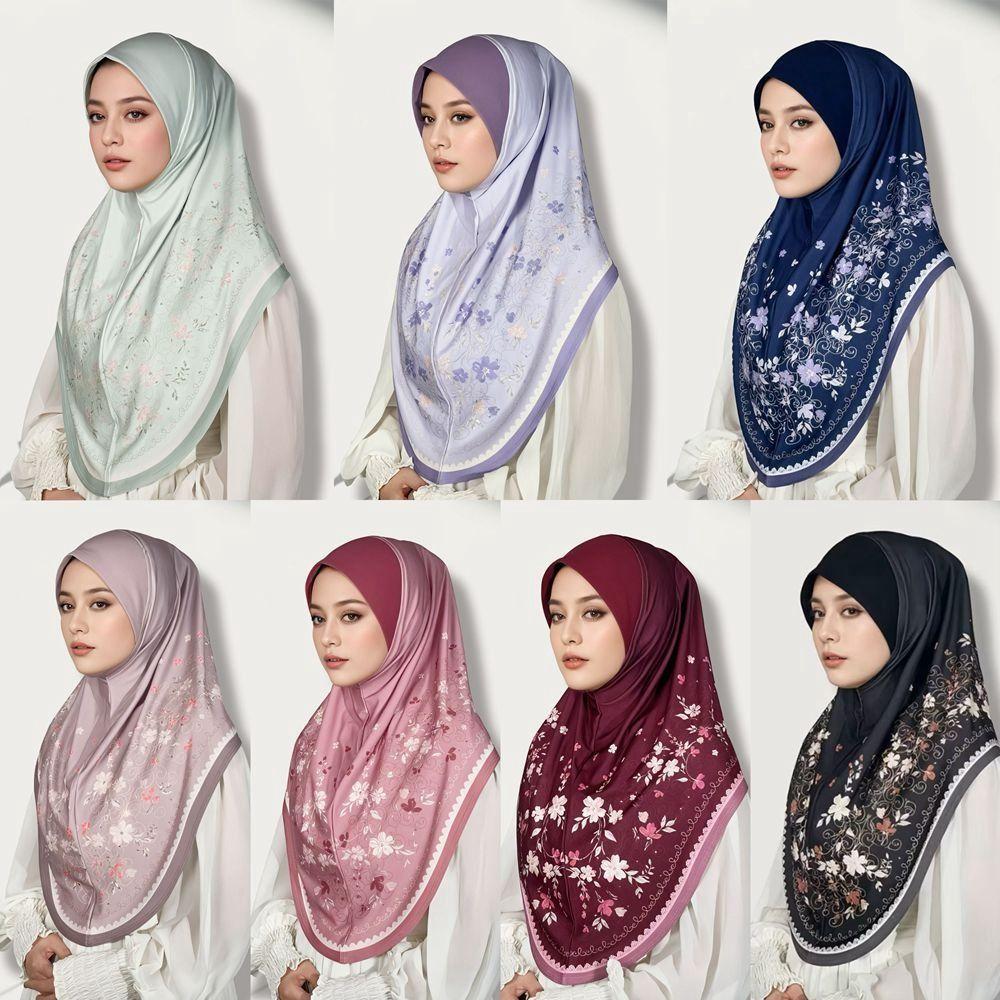 Cotton Eid Al-Fitr Long Floral Turban Adjustable Hijab Head Wrap Printed Arab Lady Headscarf  Women