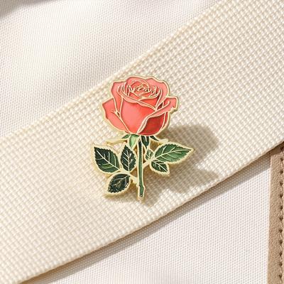 Art Rose Enamel Pin, Red Floral Brooch for Lapel & Bag, Fashion Zinc Alloy Jewelry Gift with Silicone Buckle