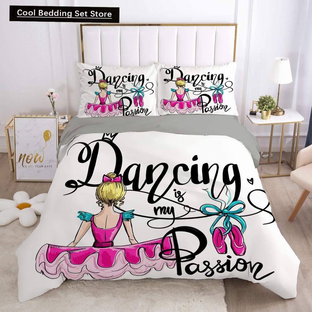 Dancing Girl Duvet Cover Ballet Girls Bedding Set Home Textile Bedclothes Soft Girly Comforter Cover Queen/King Size for Kids