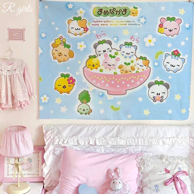 New Cartoon Cute Dessert Printed Tapestry Retro Cute Style Wall Hanging Home Decor Kawaii Room Aesthetic Background Cloth