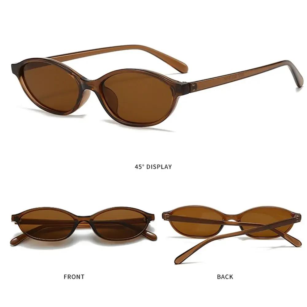 Retro Oval Sunglasses for Women Chic Cat Eye 90s Sunnies Lightweight Narrow Shades Trendy UV protection Sun Glasses