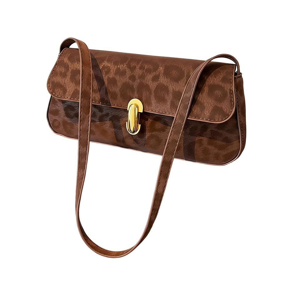 

Retro Large Capacity Shoulder Bag with Metal Buckle Leopard Print Underarm Bag Small Box Bag