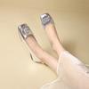 2024 Sparkling Rhinestone Shoes Woman Silver Japanned Leather Flats Square Toe Slip on Ladies Ballets Office Dress Loafers Femme