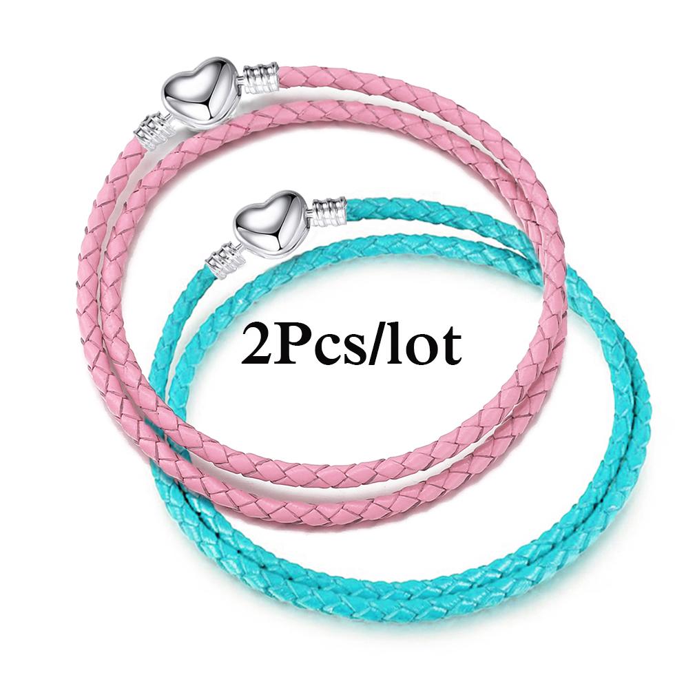 2Pcs/Lot Vintage Jewelry Leather Chain Bracelets Fit DIY Handmade Beads Charms Bracelet Couples Pulsera Jewelry For Women Men