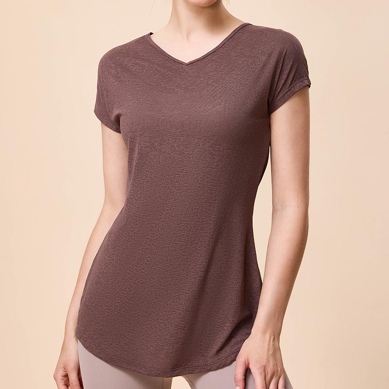 

Women s Summer Yoga Sports T-Shirt - Short Sleeve, Hollow Back, Hip Covering, Breathable Running Top Medium