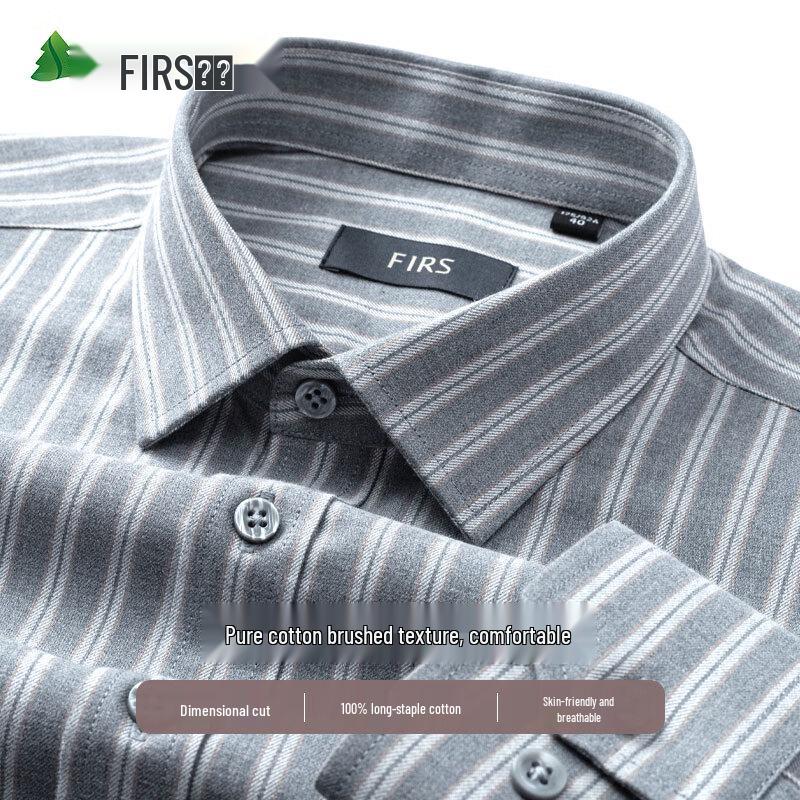 FIRS Men's Pure Cotton Brushed Plaid Long-Sleeve Shirt